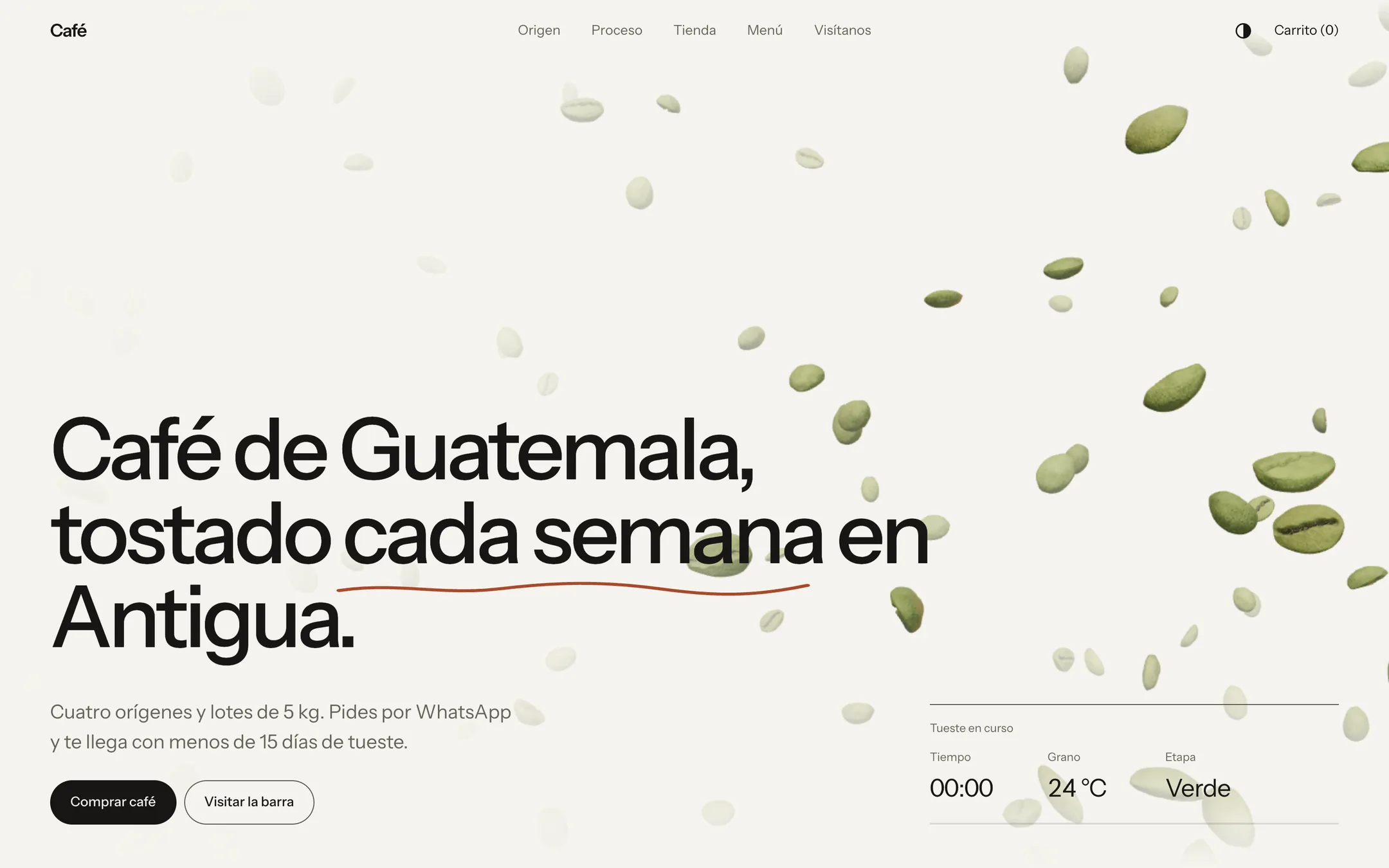 Captura del sitio de muestra Café
