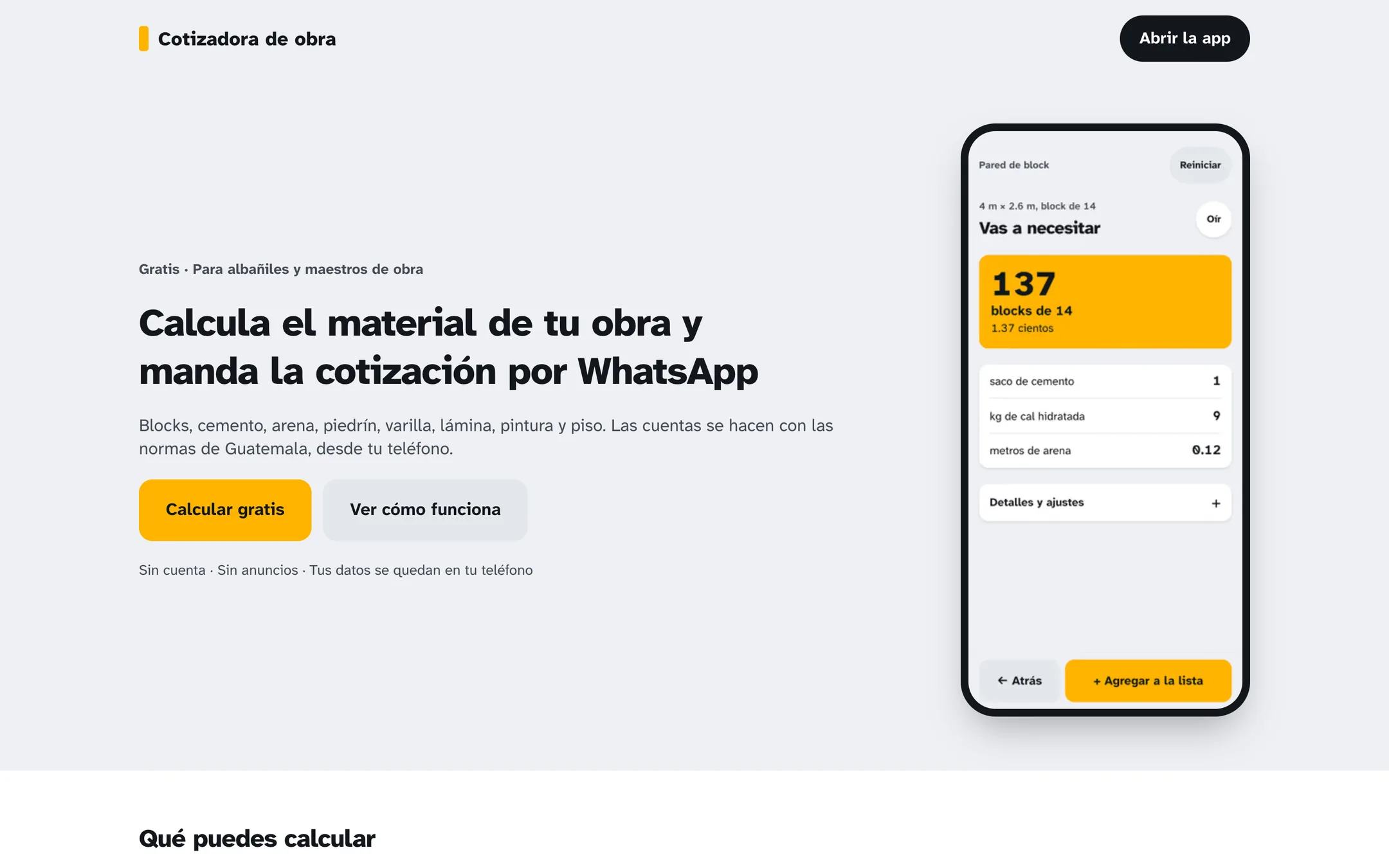 Captura de Cotizadora de obra